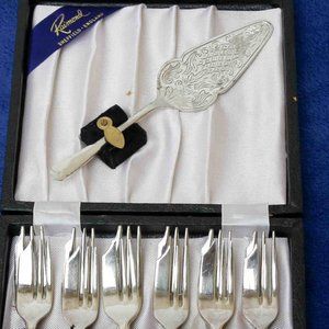 Vintage 12 Raimond Sheffield Silver Forks & Server